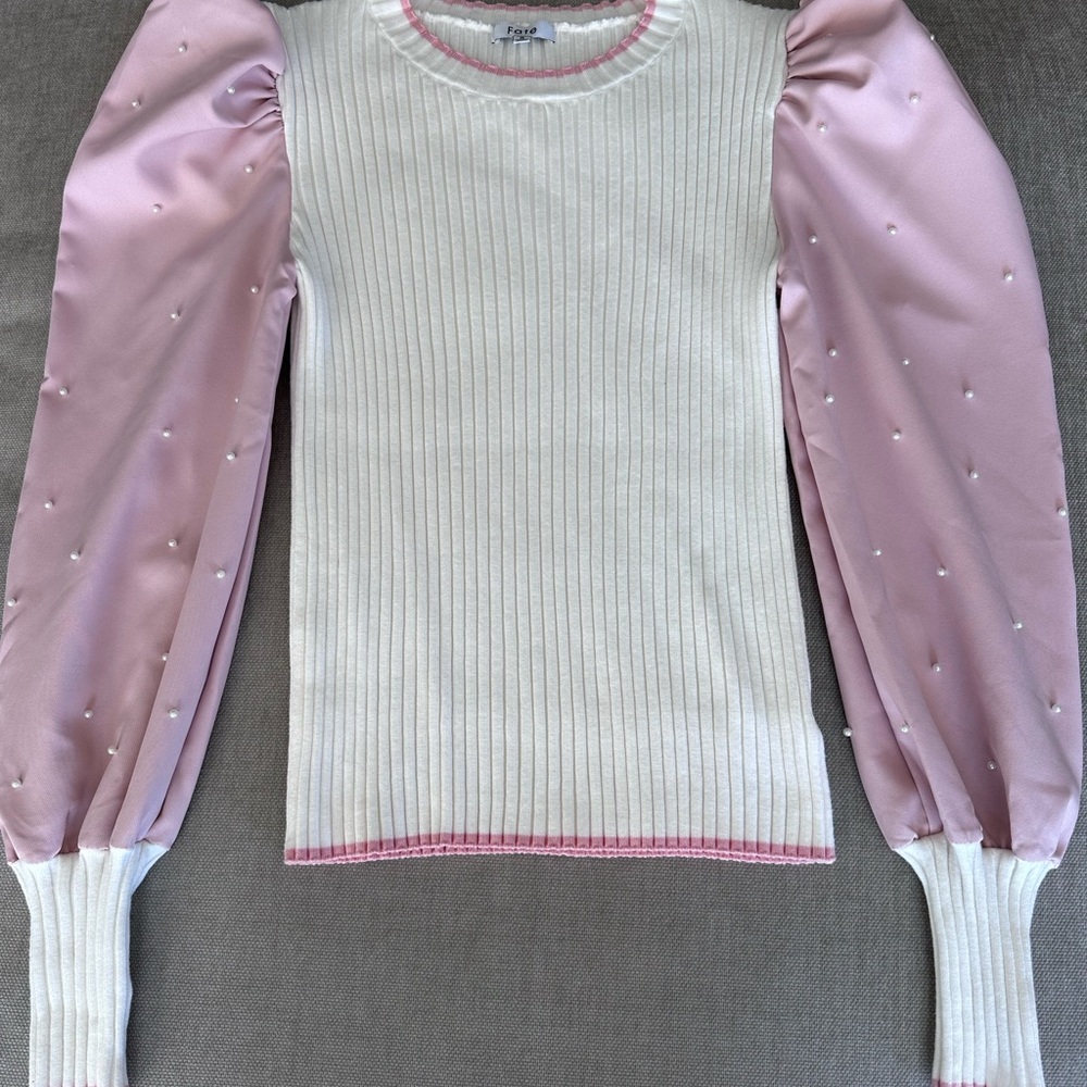 Fate White Ribbed Top with Pink Trim